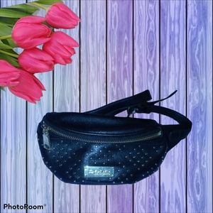 Bebe mini fanny pack all black gold dots velcro